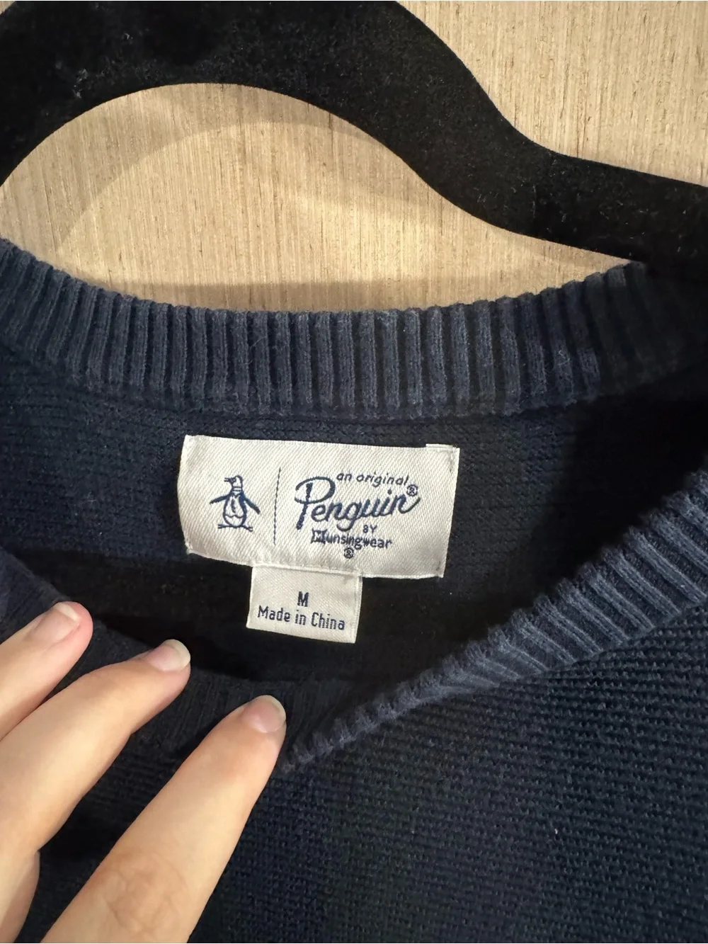 Original Penguin Men's Dark Blue Ribbed Crewneck Sweater Size Medium